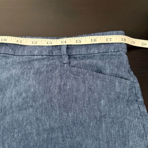 J Jill Linen Stretch Pants Womens Sz L Petite Blue Cropped Linen Blend Coastal - Picture 10 of 12